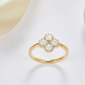 Handmade jewelry, 14k 18k Solid Rose Gold Australia Clover Opal Ring, White Opal engagement ring, Purplemay-R115 image 5