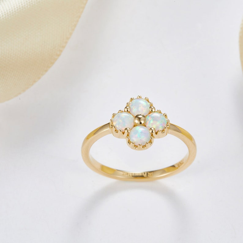 Handmade jewelry, 14k 18k Solid Rose Gold Australia Clover Opal Ring, White Opal engagement ring, Purplemay-R115 image 5