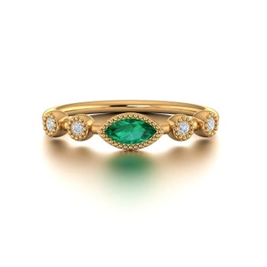 Anello Marquise - Anello con smeraldo delicato, anello personalizzato, anello con pietre preziose personalizzato, anello in oro massiccio 14k 18k, anello in oro Marquise, anello in oro personalizzato