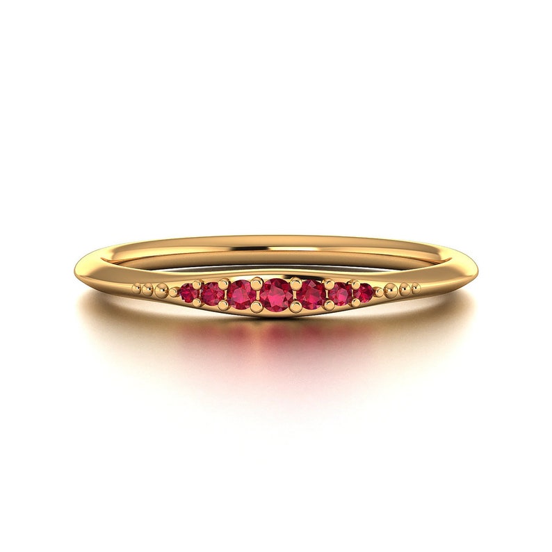 Handmade jewelry, 18K 14K Solid Gold Half Eternity Natural Ruby Ring, Stackable Wedding Band and Gift Ring Purplemay-R016-1 image 2