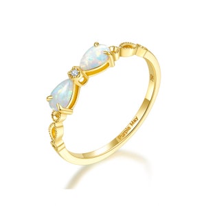 Yellow Gold Australian Opal Ring 14k 18k, Anniversary Gift, Dainty Ring Wedding Ring, Personalized Custom Ring, Purplemay R043