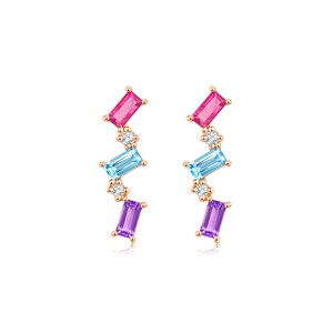 14k 18k Yellow Gold Colourful Tourmaline Diamond Stud Earring, Natural Gemstone Diamond Jewelry, Studs Custom Gift, Purplemay E022 image 4