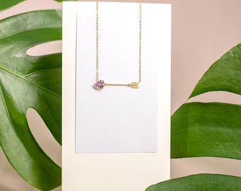 Handmade jewelry, 18k 14k Solid Gold Purple Amethyst Necklace, Dressing Necklace, birthstone Jewelry, Heart and Arrow Pendant - P054