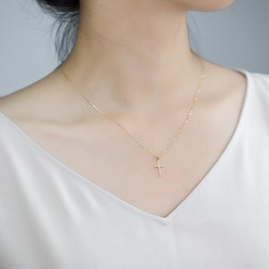 Cross Diamond Pendant Necklace, 14k 18k Rose Gold Necklace, Diamond Jewelry, Dainty Necklace, Custom Necklace, Purplemay P028 image 1