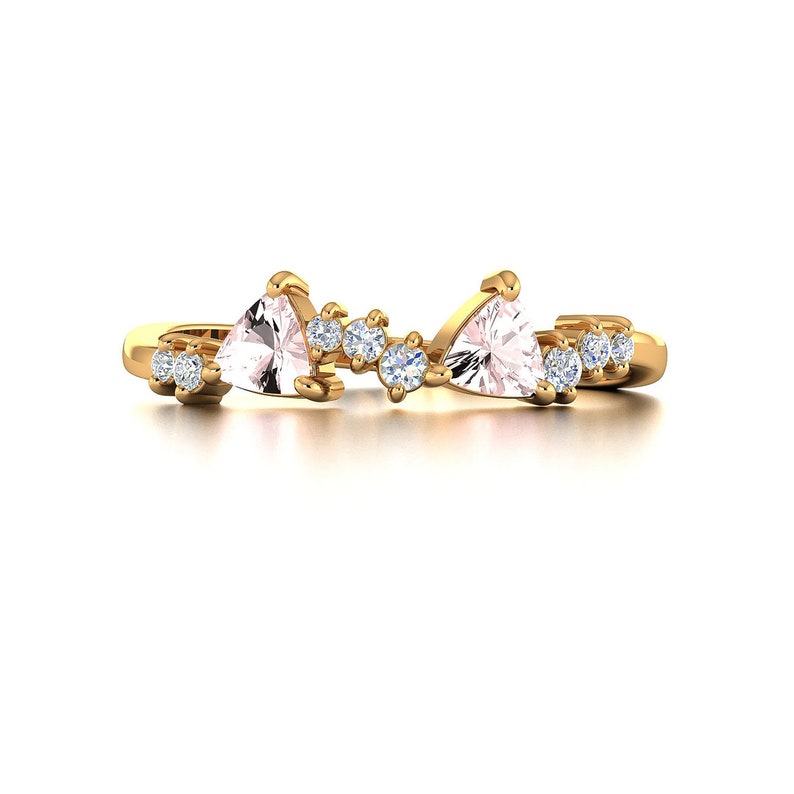 Trillion Cut Peach Morganite Ring, Diamond Ring, 14k 18k Gold, Personalized Wedding Ring, Anniversary Gift Custom Ring,Purplemay R086 image 2