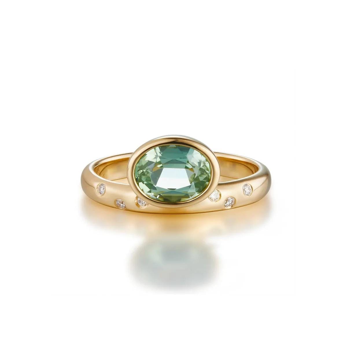 Tourmaline Ring - 14k Yellow Gold Ring, Anniversary Gold Ring, Custom Gemstone Ring, Romantic Gift For Her, Diamond Ring, Anniversary Gift