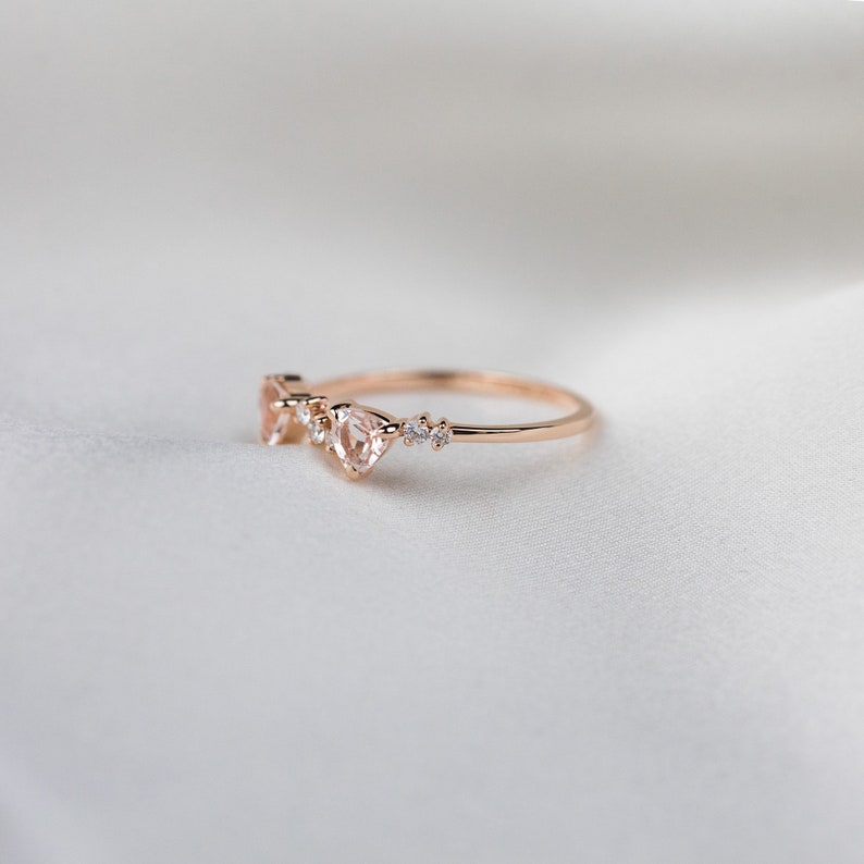 Trillion Cut Peach Morganite Ring, Diamond Ring, 14k 18k Gold, Personalized Wedding Ring, Anniversary Gift Custom Ring,Purplemay R086 image 7