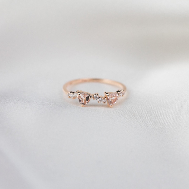 Trillion Cut Peach Morganite Ring, Diamond Ring, 14k 18k Gold, Personalized Wedding Ring, Anniversary Gift Custom Ring,Purplemay R086 image 1