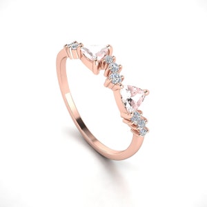Trillion Cut Peach Morganite Ring, Diamond Ring, 14k 18k Gold, Personalized Wedding Ring, Anniversary Gift Custom Ring,Purplemay R086 image 4