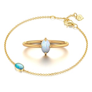 14K 18K Solid Gold Australian Opal Ring and bracelet, Opal engagement ring Stacking Wedding Ring, gift set Purplemay-R025 B010 image 2