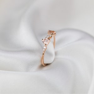 Trillion Cut Peach Morganite Ring, Diamond Ring, 14k 18k Gold, Personalized Wedding Ring, Anniversary Gift Custom Ring,Purplemay R086 image 6