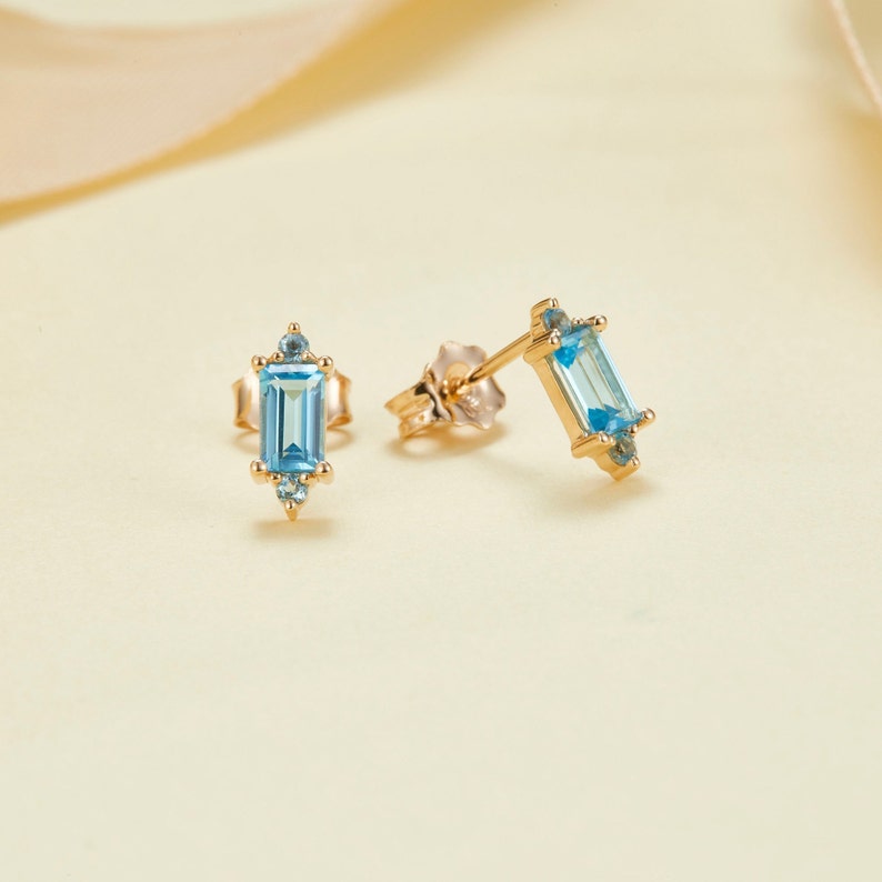 Gemstone Earring Colourful Sapphire Stud Personalised Custom Gift 14k 18k Yellow Gold Aqua Topaz Stud Earring Purplemay E023