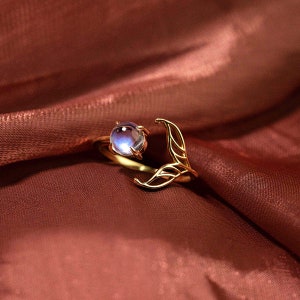 Moonstone Gold Ring - Whale Tail Ring, Open Gold Ring, Solid Gold Ring, Stackable Gold Ring, 14k 18k Solid Gold Ring, Handmade Jewelry