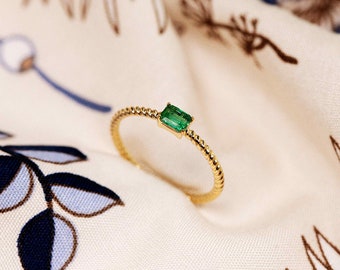 Handmade jewelry, 18k 14k Solid Gold Vintage Emerald ring, Birthstone Ring, twisted band ring,  Purplemay-R189