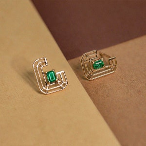Emerald Stud Earring - Gemstone Stud Earrings, Minimalist Earrings, Classic Gold Studs, Solid Gold Earrings, Green Gemstone Earrings