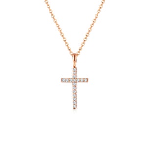 Cross Diamond Pendant Necklace, 14k 18k Rose Gold Necklace, Diamond Jewelry, Dainty Necklace, Custom Necklace, Purplemay P028 image 2