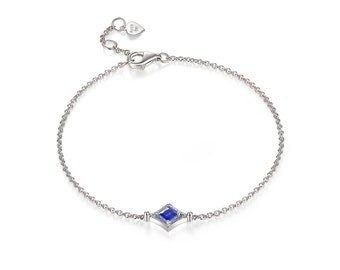 18K 14K Solid Gold Vintage Blue Sapphire Bracelet, Personalized Gemstone Bracelet, Dainty Bracelet, Custom jewelry Purplemay B019-1