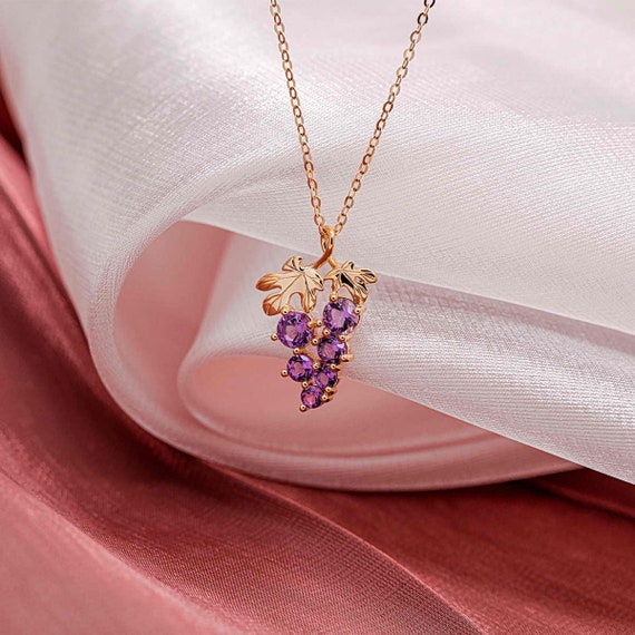 グレープネックレス - アメジストネックレス、18k 14k ソリッド 