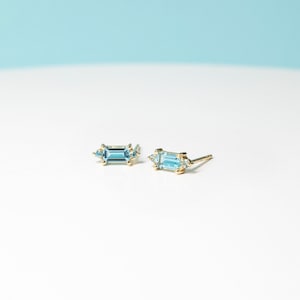 Gemstone Earring Colourful Sapphire Stud Personalised Custom Gift 14k 18k Yellow Gold Aqua Topaz Stud Earring Purplemay E023