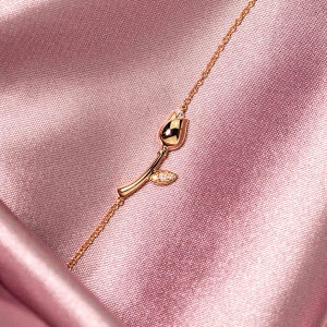 14k 18k Yellow Gold Tulip Design Diamond Bracelet, Stacking Bracelet, Birthday Gift, Purplemay B037 image 5