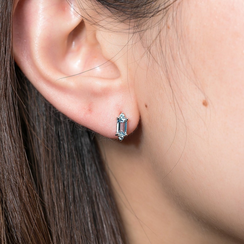 Gemstone Earring Colourful Sapphire Stud Personalised Custom Gift 14k 18k Yellow Gold Aqua Topaz Stud Earring Purplemay E023