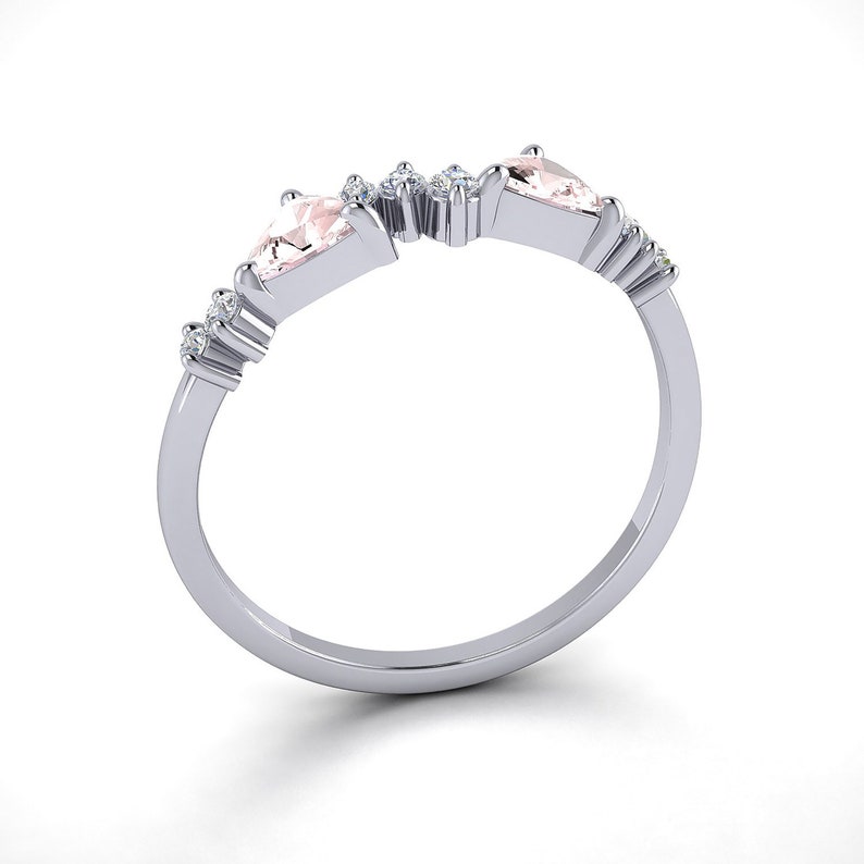Trillion Cut Peach Morganite Ring, Diamond Ring, 14k 18k Gold, Personalized Wedding Ring, Anniversary Gift Custom Ring,Purplemay R086 image 3