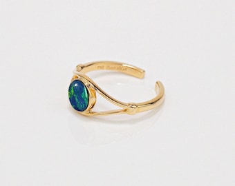 Handmade jewelry, 14k 18k Solid Gold Fish Eye Design Australian Opal Open Ring, Opal dressing ring, Purplemay-R184