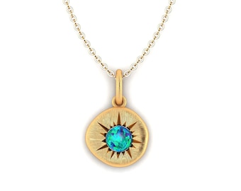 BLACK OPAL Necklace, SUN Necklace, Gold Sunshine Necklaces, Platinum Necklace, Natural Gemstone Custom Necklace, Classic Gift for Her