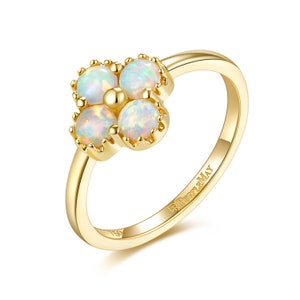 Handmade jewelry, 14k 18k Solid Rose Gold Australia Clover Opal Ring, White Opal engagement ring, Purplemay-R115 image 2