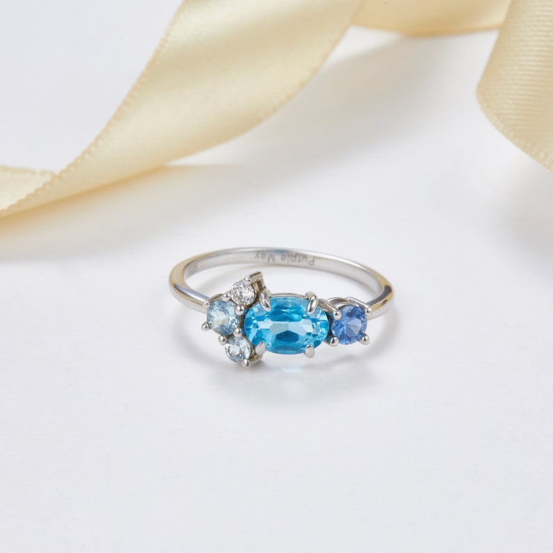 14k 18k Gold Oval Topaz engagement ring, Blue Sapphire Topaz Ring, Anniversary Ring Personalized Ring,Rings for women, PurpleMay R047 image 2