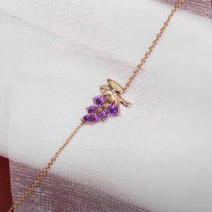 18K 14K Solid Yellow Gold Amethyst Bracelet, Grape Design Bracelet Personalized Jewelry, 18k Dainty Bracelet B036 image 1