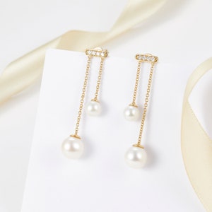 Akoya Pearl Earrings - Imbalanced Earrings, Dainty Gold Earrings, Pearl Drop Earrings, 14k 18k Solid Gold Earrings, Bridal Pearl Earrings