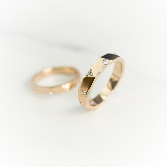 Handmade Jewelry AMAZE 14k 18k Solid Gold Couple Ring 