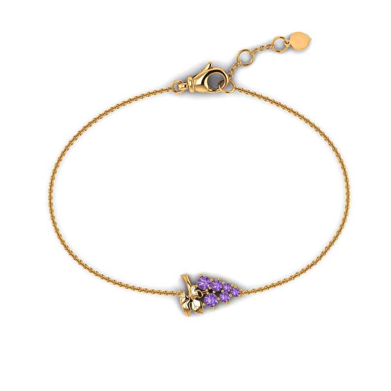 18K 14K Solid Yellow Gold Amethyst Bracelet, Grape Design Bracelet Personalized Jewelry, 18k Dainty Bracelet B036 image 2