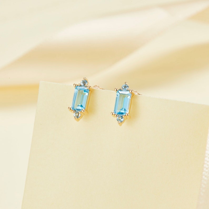 Gemstone Earring Colourful Sapphire Stud Personalised Custom Gift 14k 18k Yellow Gold Aqua Topaz Stud Earring Purplemay E023