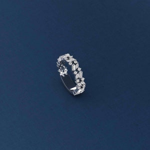 モザイク | 18K 14K ソリッドゴールド ダブルレイヤー クラスター モアッサナイト 結婚指輪、モアッサナイト 結婚指輪、ブライダル プロミス マッチング バンド - LUCIS026