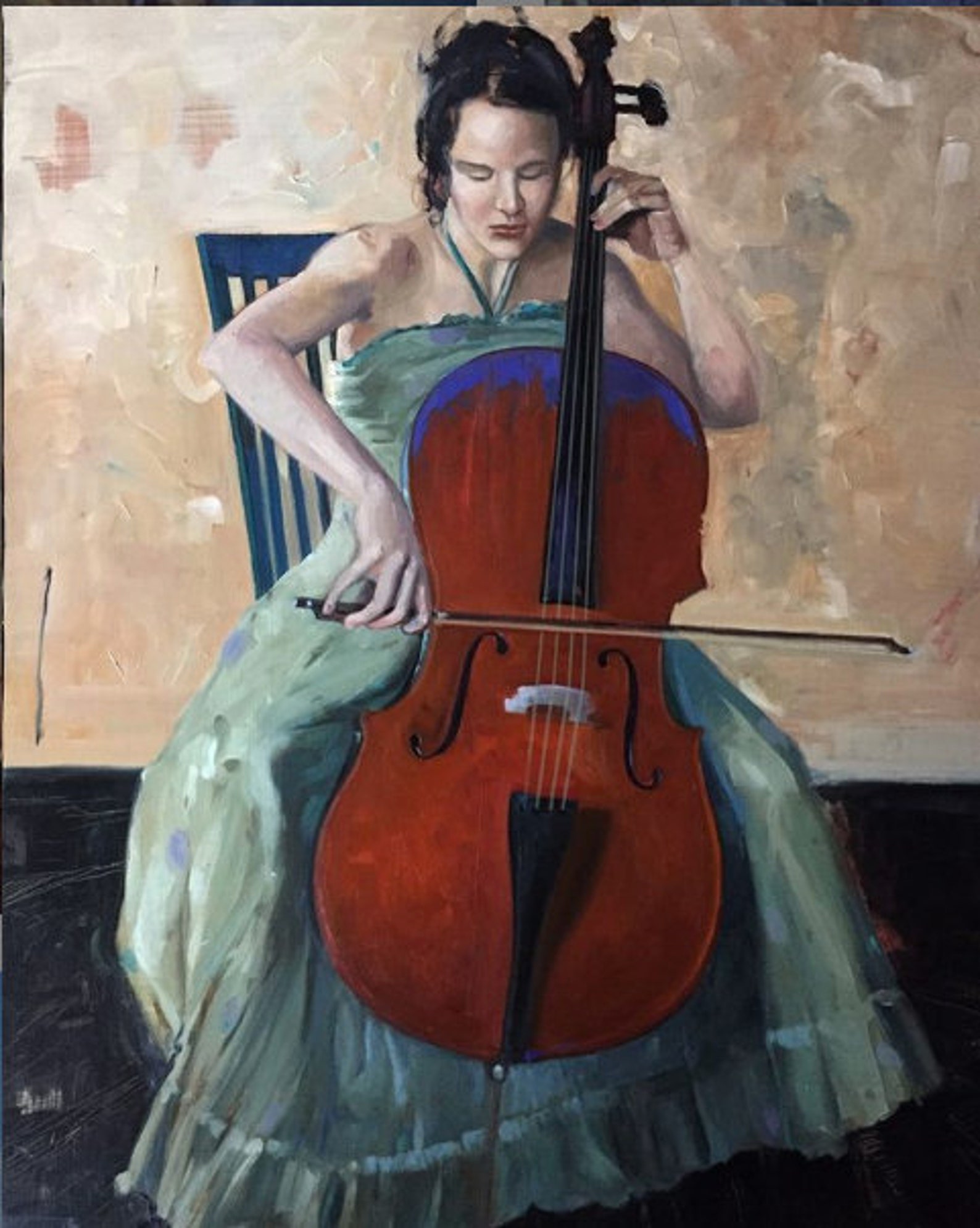 Signed Fine Art Contemporary Limited Edition Print, Cello Player, Woman