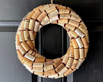 Wine Cork Wreath, Large Size, Handmade, Recycled Corks in Spiral Pattern, Any Occasion Gift For A Wine Lover, Bar Decoration, Outdoor/Indoor