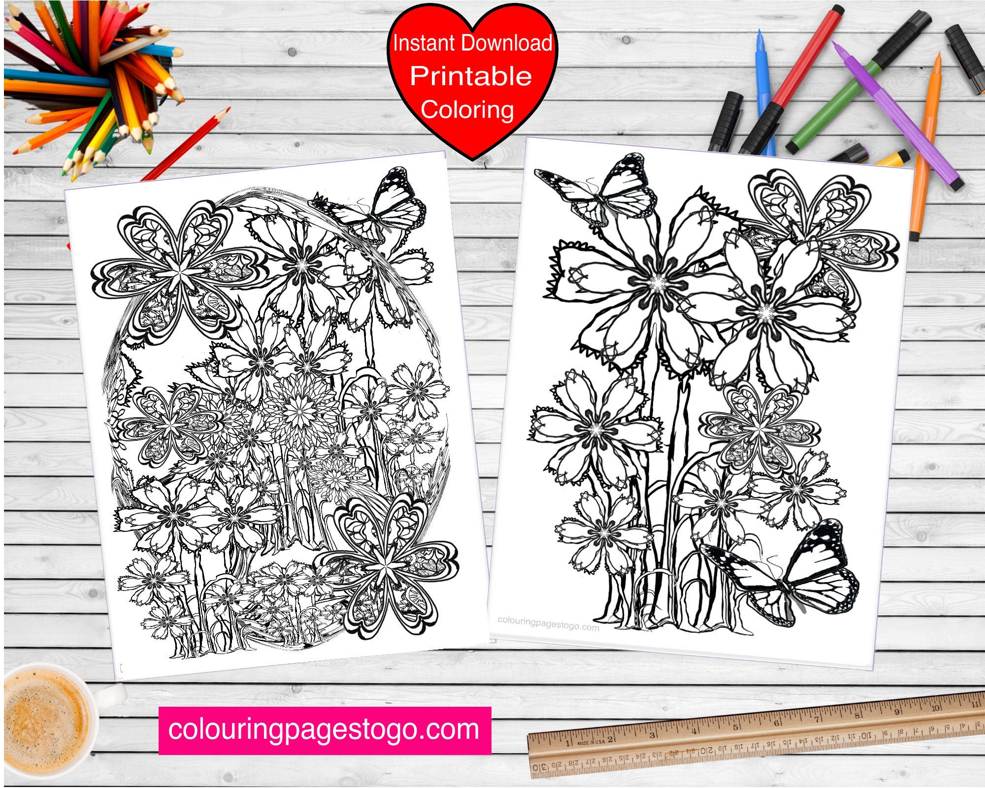 Flower coloring, Grab your crayons or markers and float into my