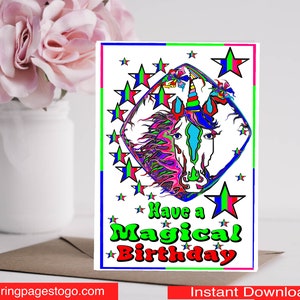 Happy Birthday Unicorn Card, Voeg magie toe aan de speciale dag van je kind strooi wat liefdesstof op je afdrukbare Unicorn Happy Birthday Card