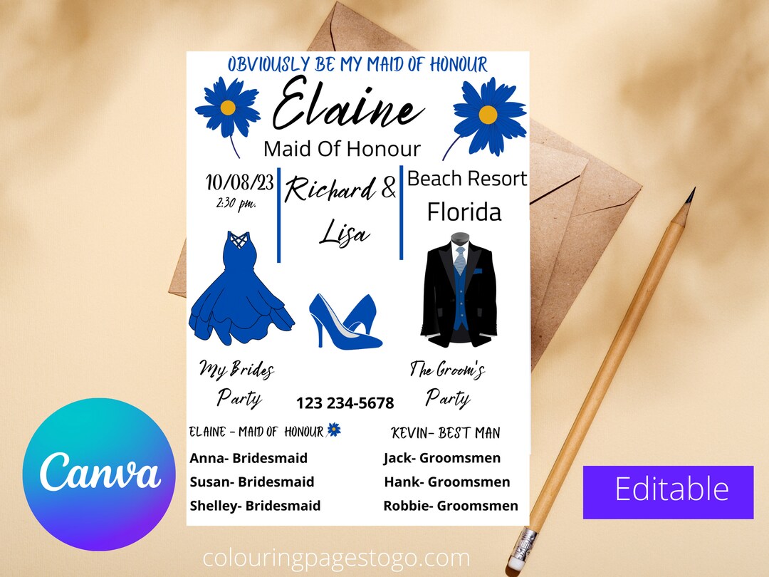 Editable Bridesmaid Card, Printable Editable Bridesmaid Proposal for ...