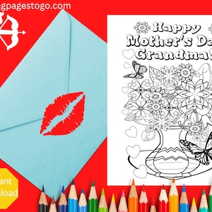 Happy Mothers Day Ausmalkarte, Oma Ausmalkarte, Unikat und bonbonfrei, I Love You Großmutter druckbare Karte