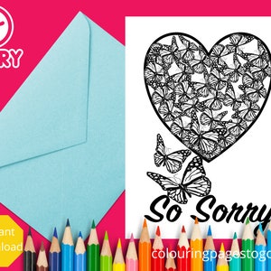 Carte à colorier Désolé imprimable, Carte de sympathie, étendez votre amour sincère et montrez que vous vous souciez de vous, avec cette carte à colorier imprimable réfléchie.
