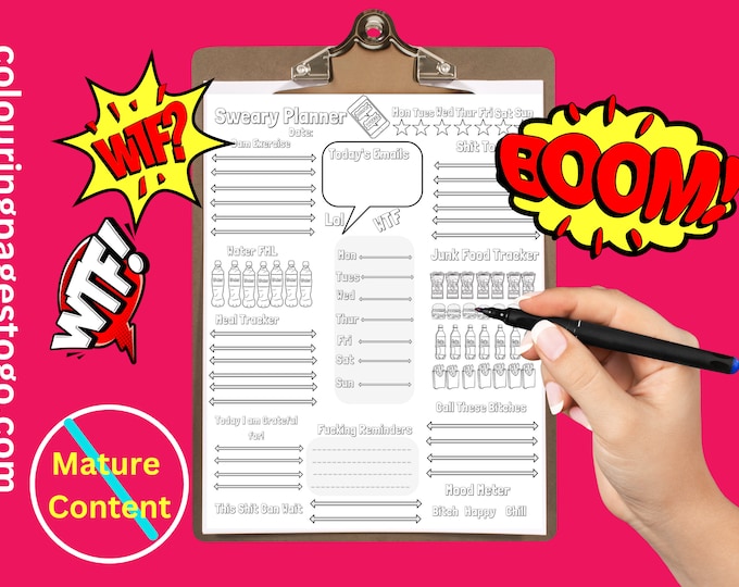 Featured listing image: Swear Words Planner, Ok it's time to start your day with a little Sassy Sweary Planner, organize with this Fun Printable Weekly Planner.