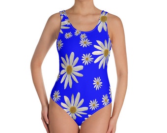 Daisy Print One Piece Swimsuit, Daisy one-piece swimsuit for all figures , Scoop neckline and a low scoop back and fits all sizes