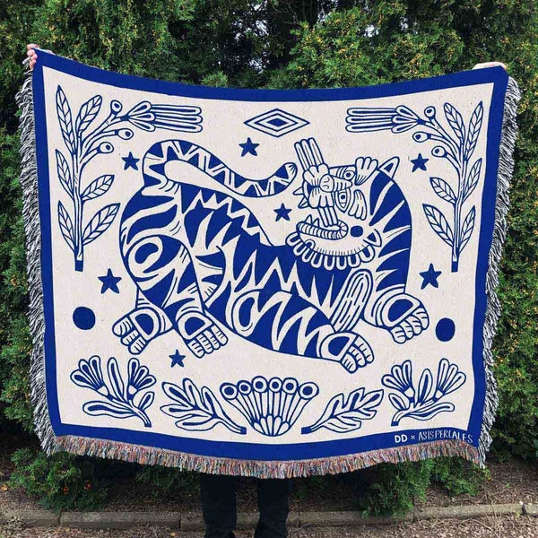 Botanic Tiger Woven Tapestry: Asis Percales Art, Cotton Throw Blanket