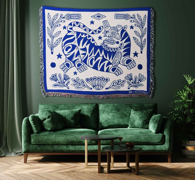 Botanic Tiger Tapestry By Asis Percales Art Blanket / Gobelin / Throw Blanket / Woven Wall Hanging / Living room / Bedroom / Textile image 2