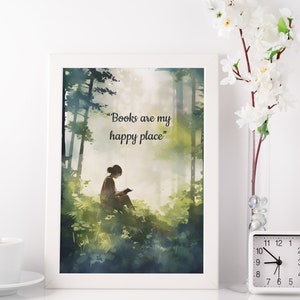 Bookish print | Bookish merch | Bookstagram | Bookworm gift | Librarian gift | Book nerd wall art | Books are my happy place | Library decor
