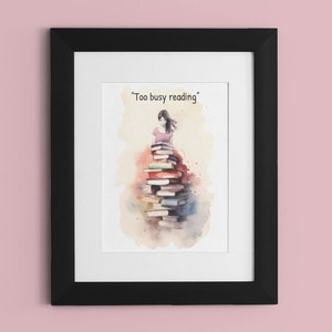 Regalo de ratón de biblioteca / Impresión de libros / decoración de biblioteca / Bookstagram / Regalo de bibliotecario / Arte de pared de nerd de libros / Lectura demasiado ocupada / Mercancía de libros