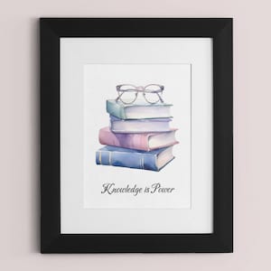 Bookish print | library decor | Book nerd wall art | Bookworm gift | Librarian gift | Bookstagram | Knowledge is power | bookish print